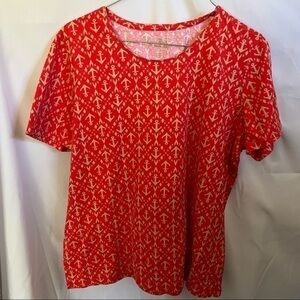 Coral Bay Short Sleeved Pullover PL. Gold Anchors on Red-Orange Background❤️